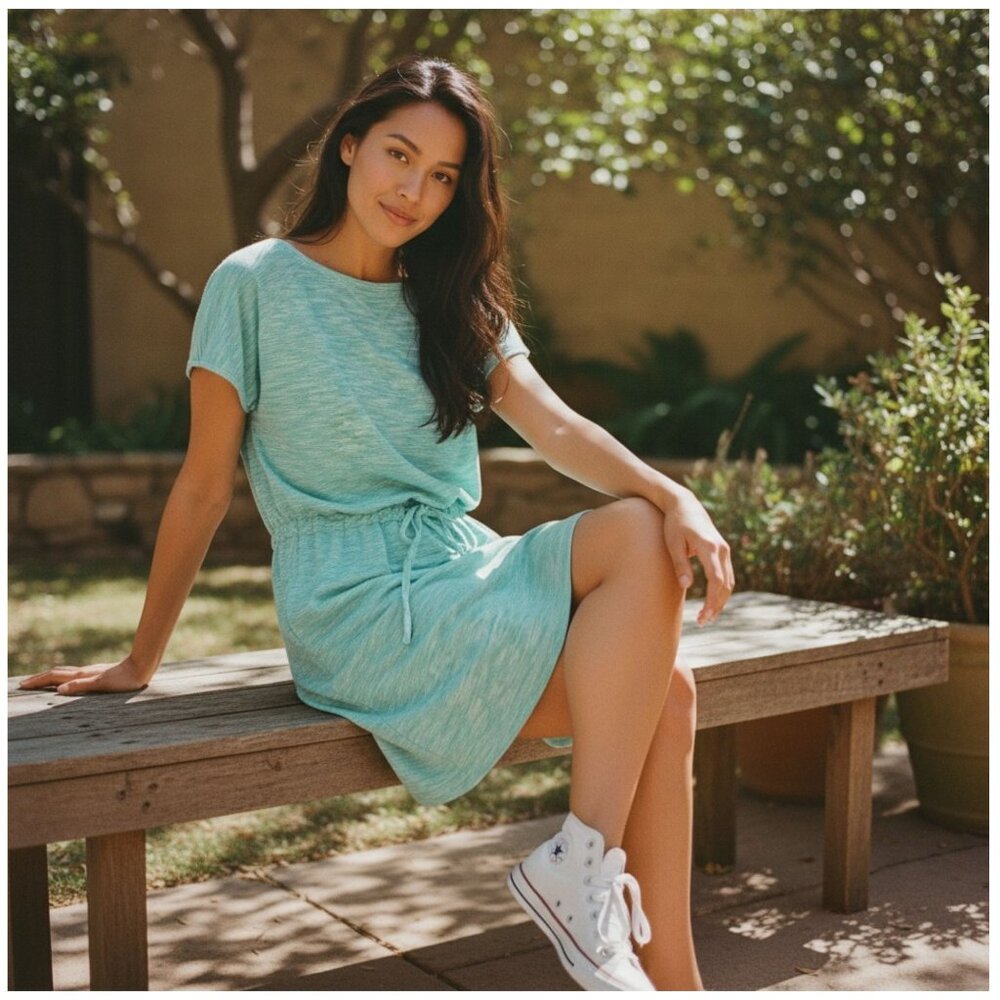 Columbia Green Space-Dye Waist-Tie Short Sleeve Casual Dress Women's Size SM